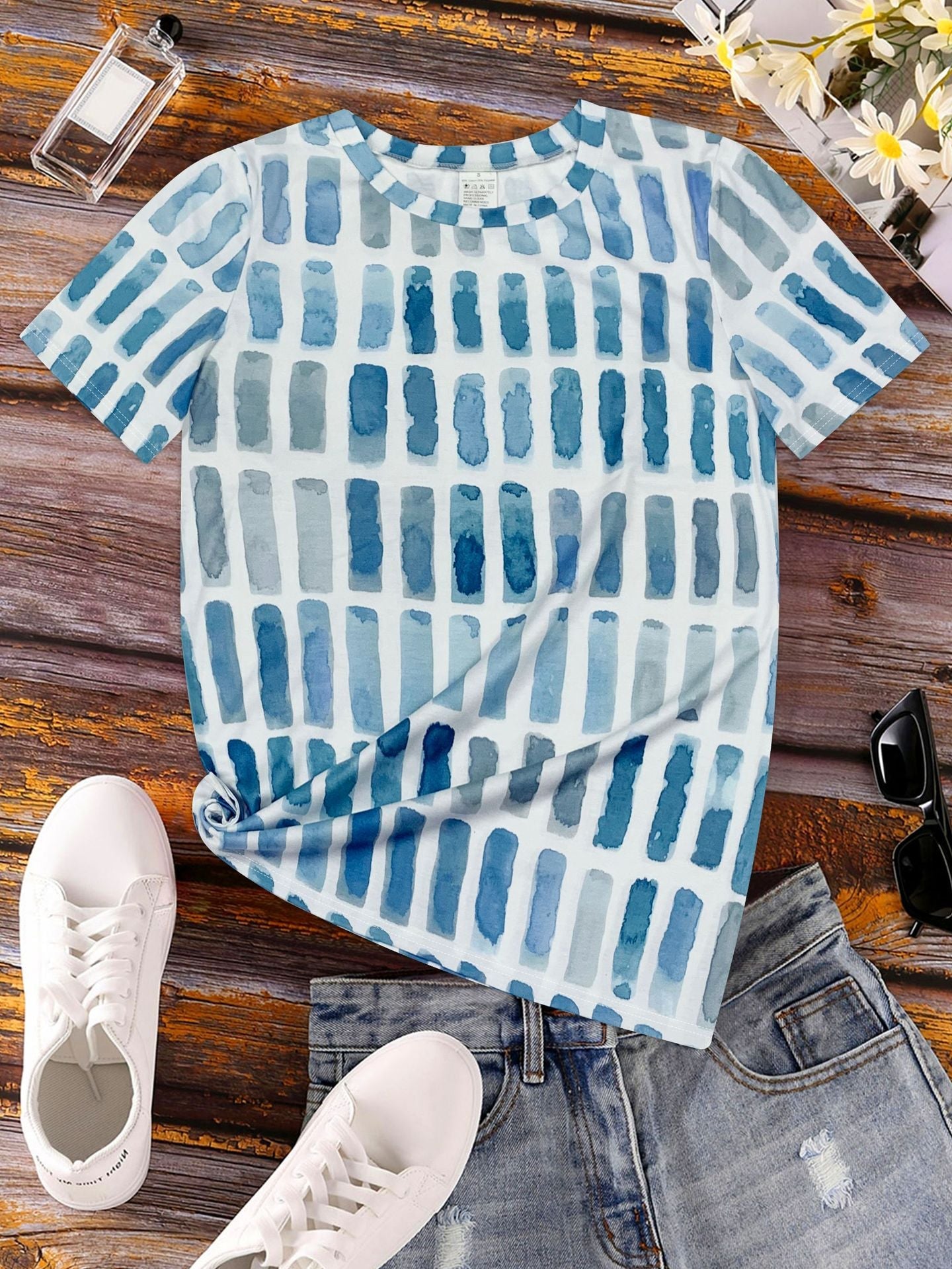 Camiseta abstracta acuarela azul – Camiseta moderna y ligera para mujer