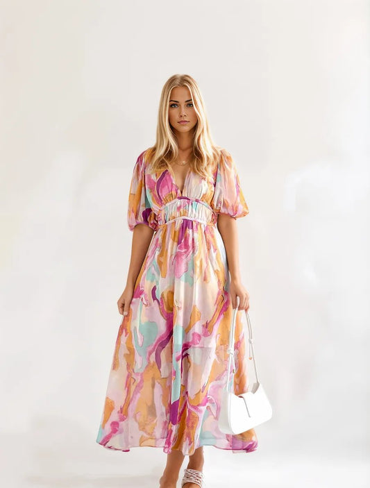 Vestido de verano – Vestido Aquarelle elegante y fluido para ocasiones especiales