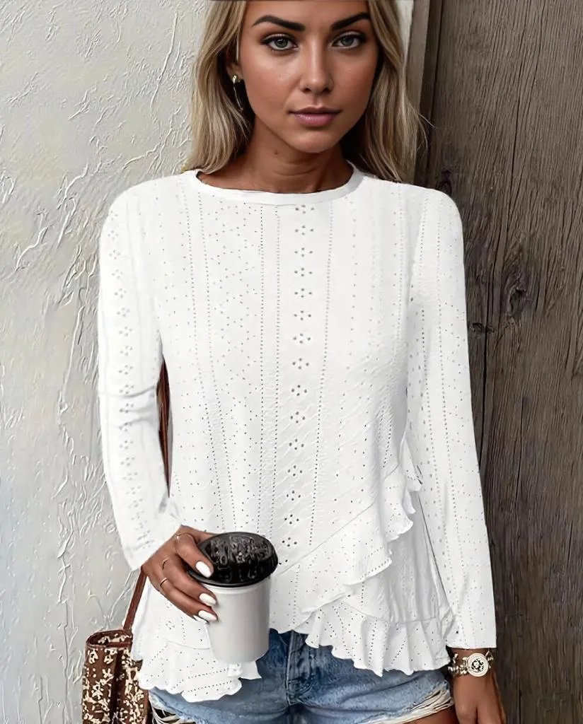 Camiseta básica mujer – Top blanco de un solo color con escote redondo elegante