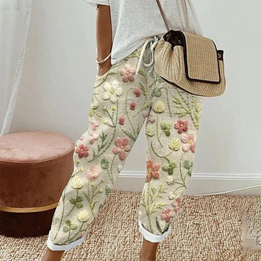 Pantalones estampados mujer – Pantalones frescos con bolsillos laterales