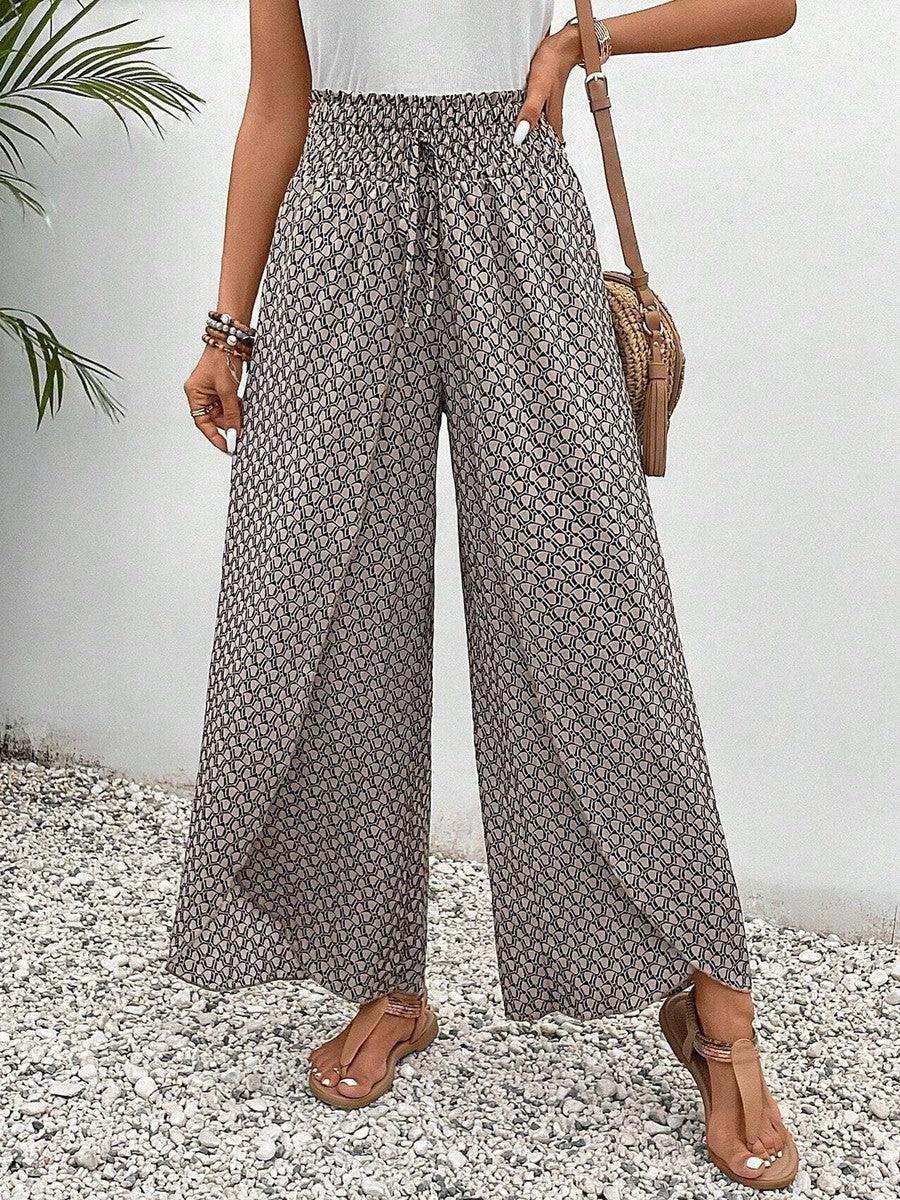 Pantalón amplio mujer – Pantalón con cintura elástica y cordón cómodo