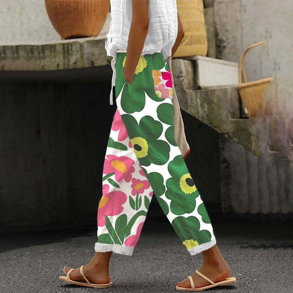 Pantalones verdes mujer – Pantalones florales frescos y cómodos