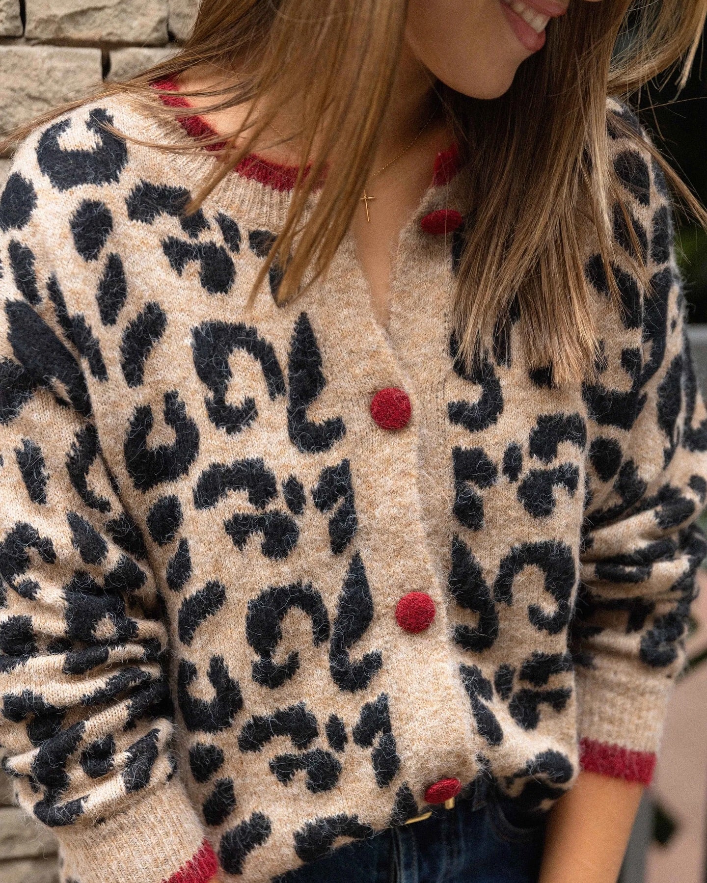 Chaqueta de punto mujer – Chaqueta leopardo marrón con mangas largas