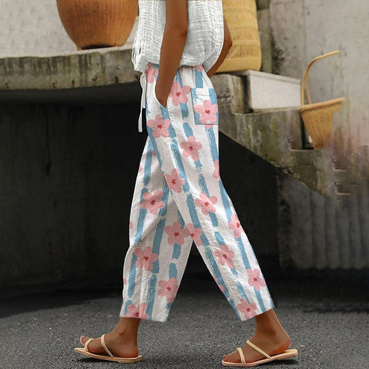 Pantalones mujer estampado floral – Pantalones con bolsillo lateral frescos y cómodos