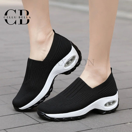 Zapatos ortopédicos dama – Slip-Ons cómodos con suela de aire en negro