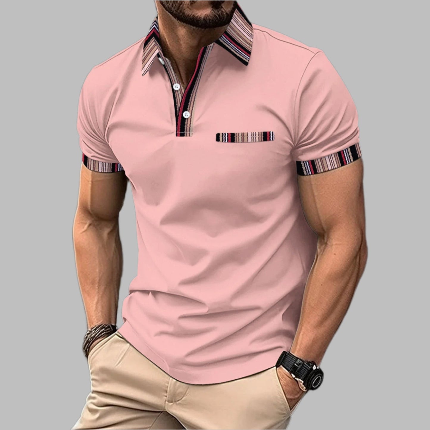 Camiseta de verano – Camiseta de cuello impreso con botones y mangas cortas