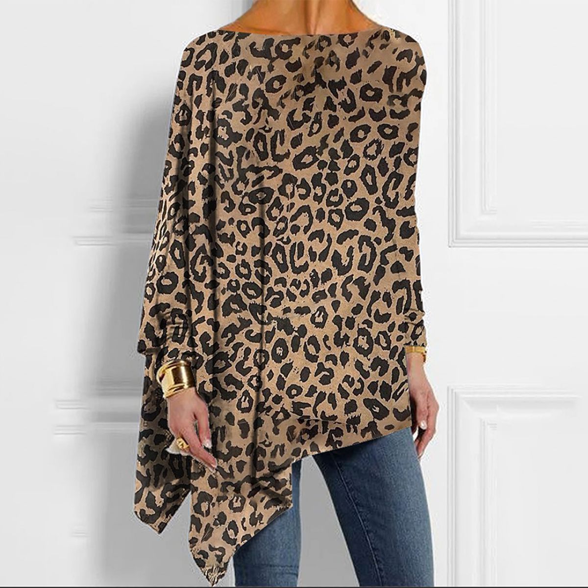 Top de leopardo mujer – Blusa larga marrón elegante y cómoda