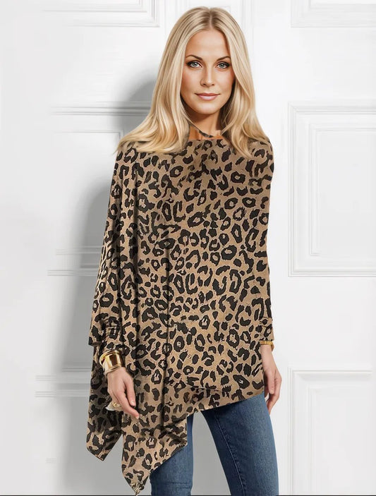 Top de leopardo mujer – Blusa larga marrón elegante y cómoda