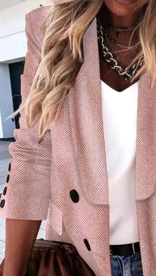 Blazer de un solo color – Blazer elegante con solapas y mangas largas para mujer