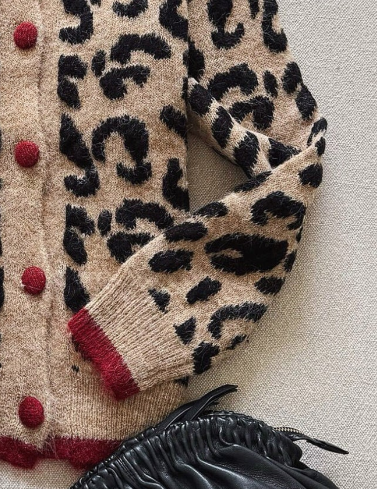 Chaqueta de punto mujer – Chaqueta leopardo marrón con mangas largas