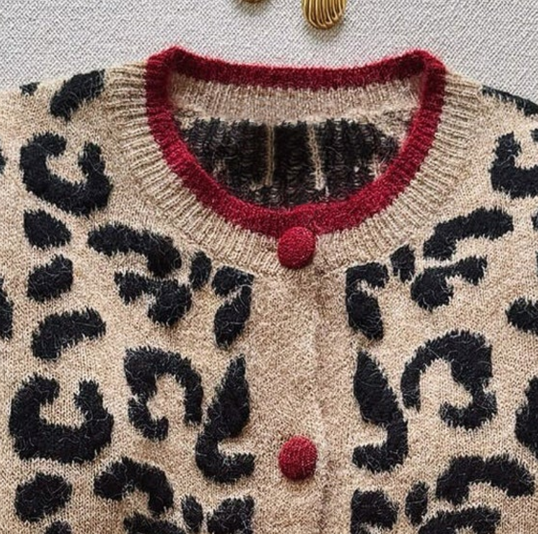 Chaqueta de punto mujer – Chaqueta leopardo marrón con mangas largas