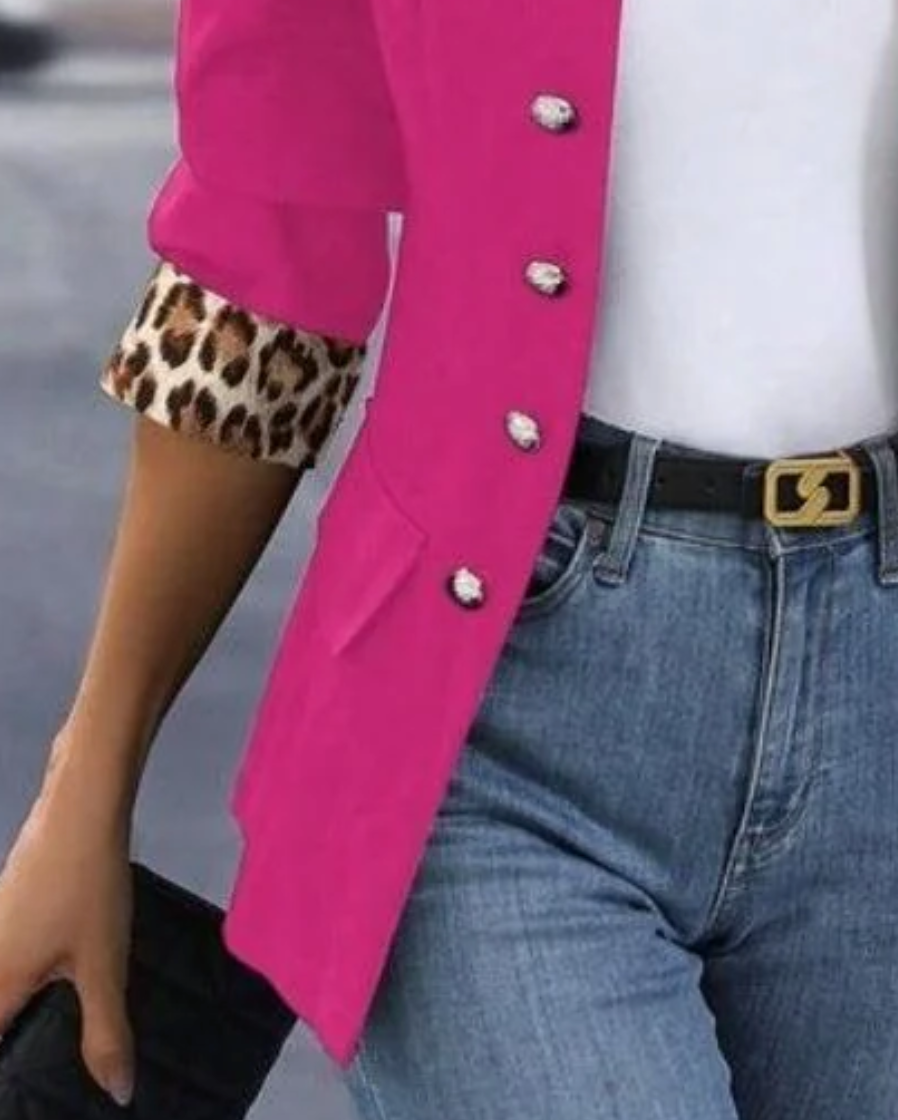 Chaqueta rosa sin cuello mujer – Manga larga elegante y moderna