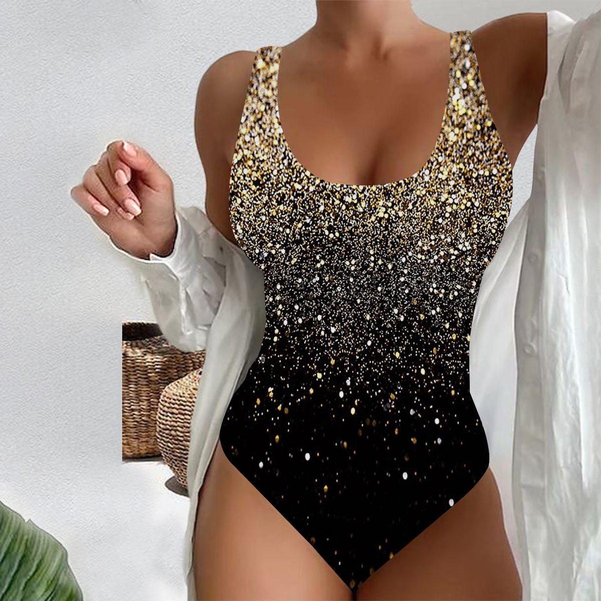 Bañador de una pieza dorado – Traje de baño elegante con estampado chic