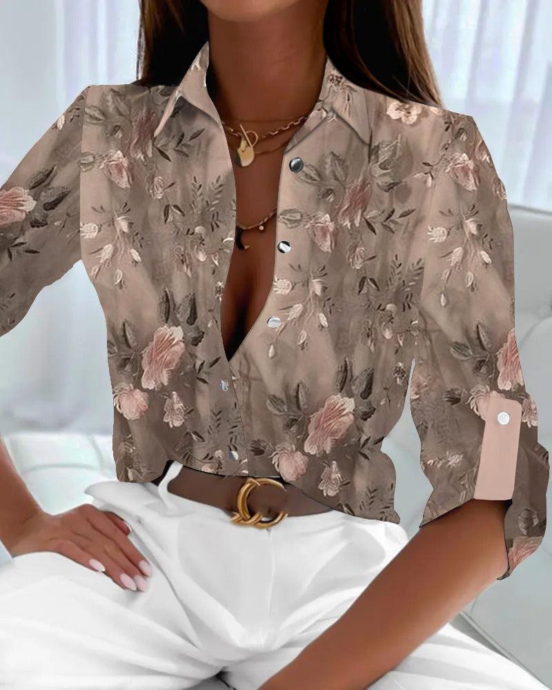 Camisa floral rosa mujer – Blusa dulce con cuello para primavera