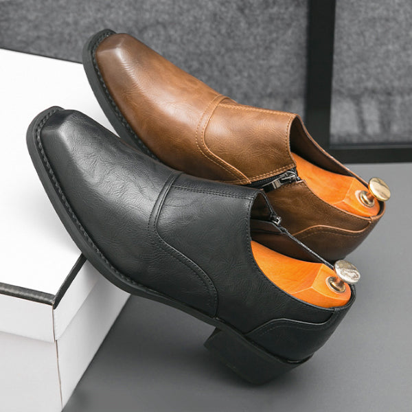 Zapatos de vestir hombre – Cuero con punta cuadrada y costura artesanal para primavera