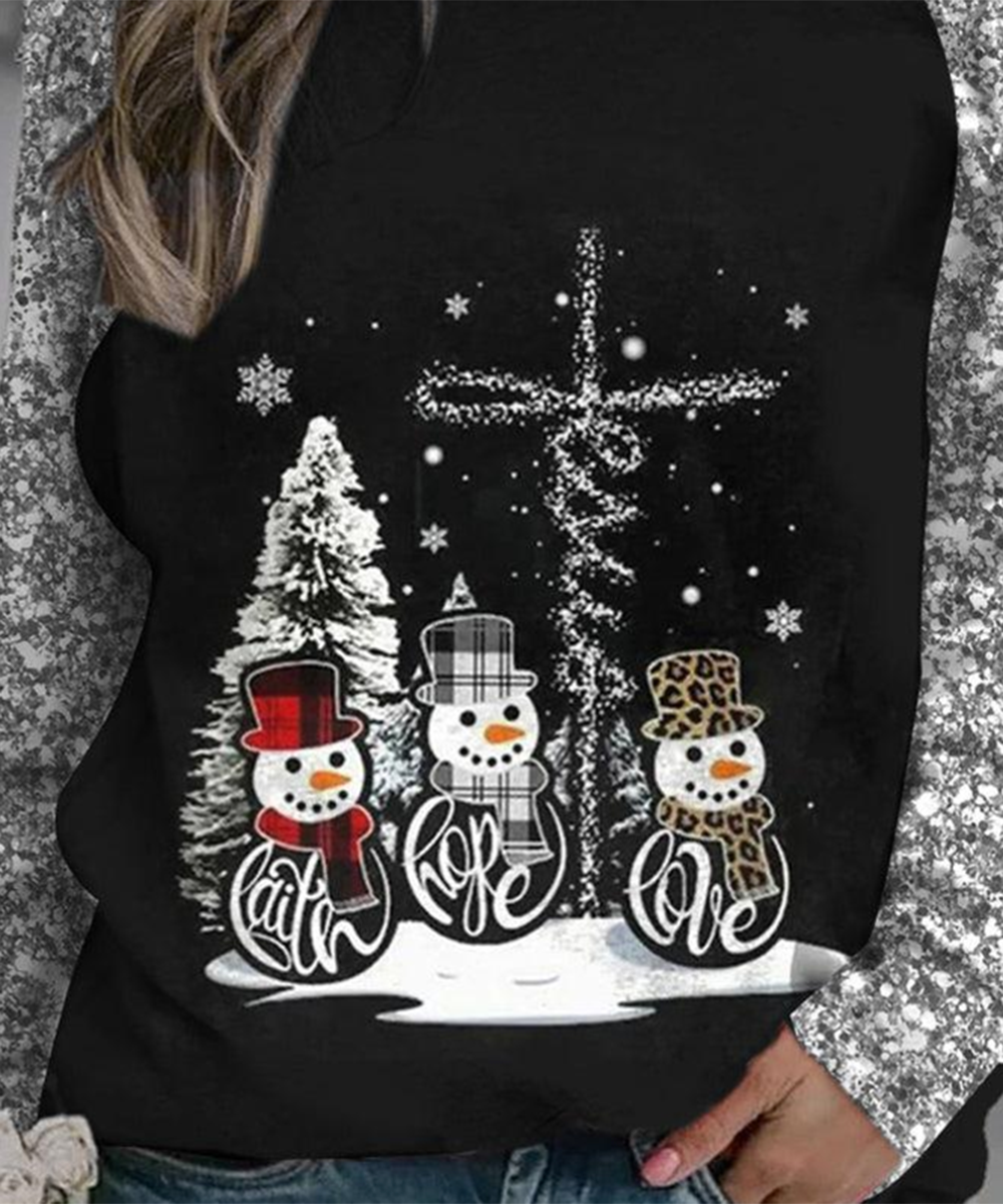 Camiseta de Navidad – Camiseta larga muñecos de nieve y árbol