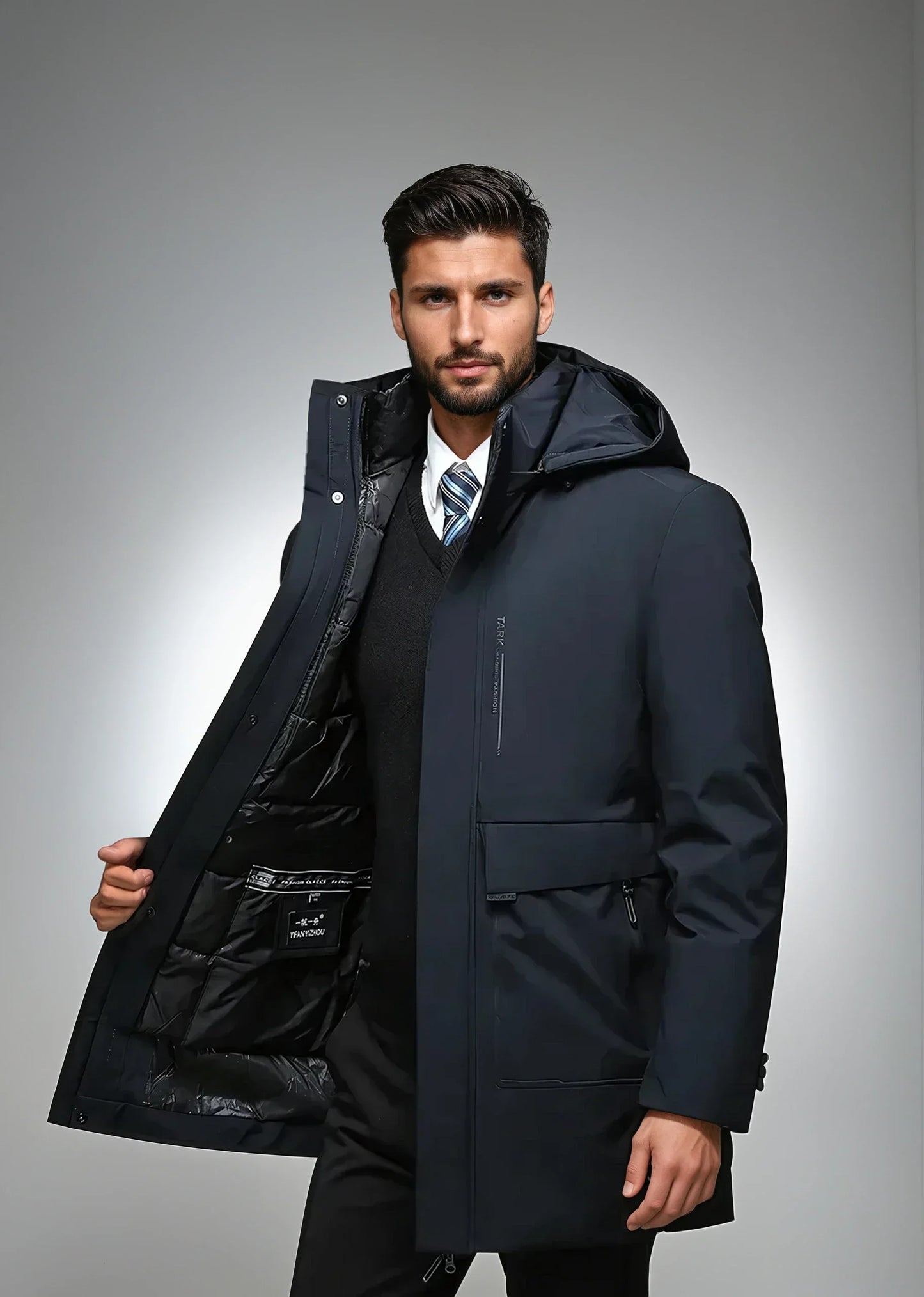 Parka de invierno hombre – Chaqueta resistente al viento con capucha y forro cálido