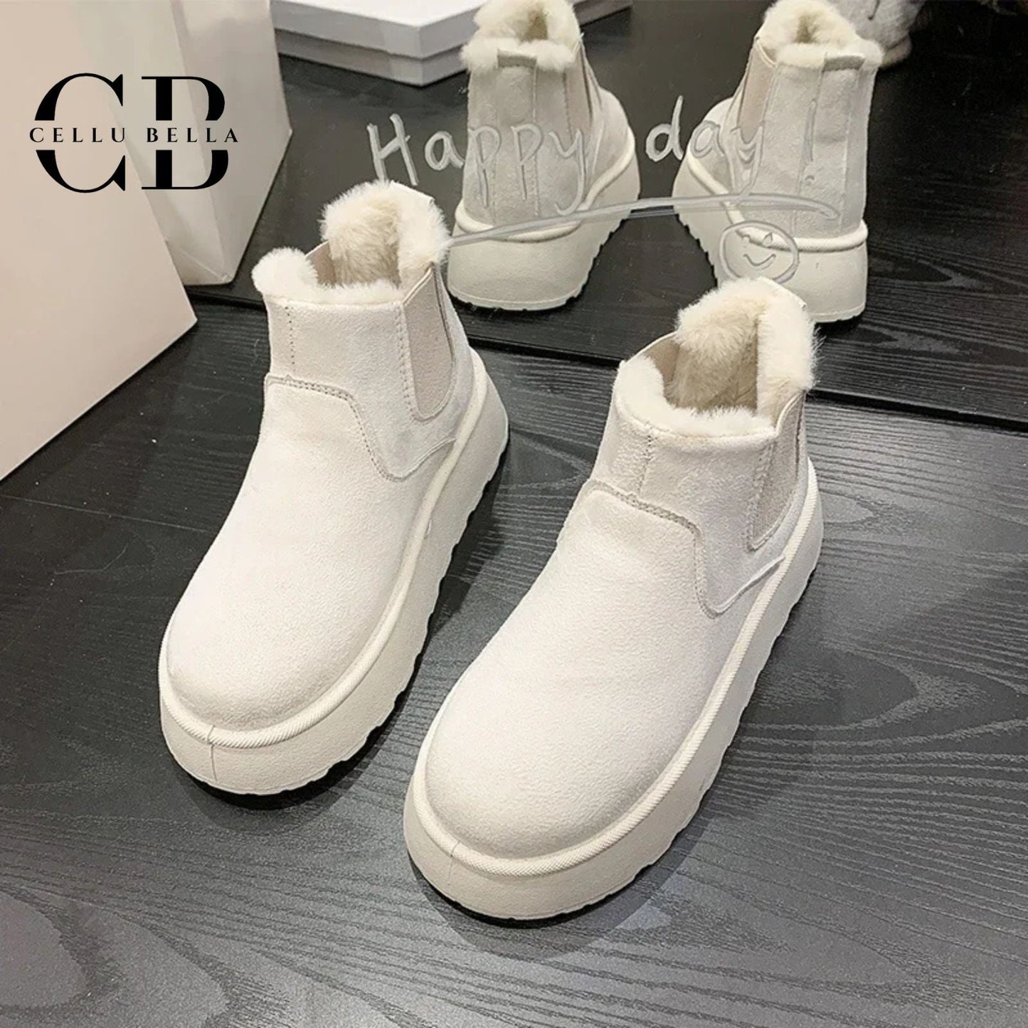 Botas de invierno elegantes – Snowboots con tacón cuña y forro de piel aislante