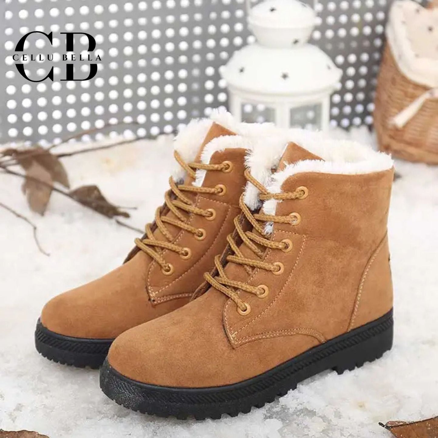 Botas de invierno elegantes para dama – Botas con forro de peluche y suela de goma robusta en marrón