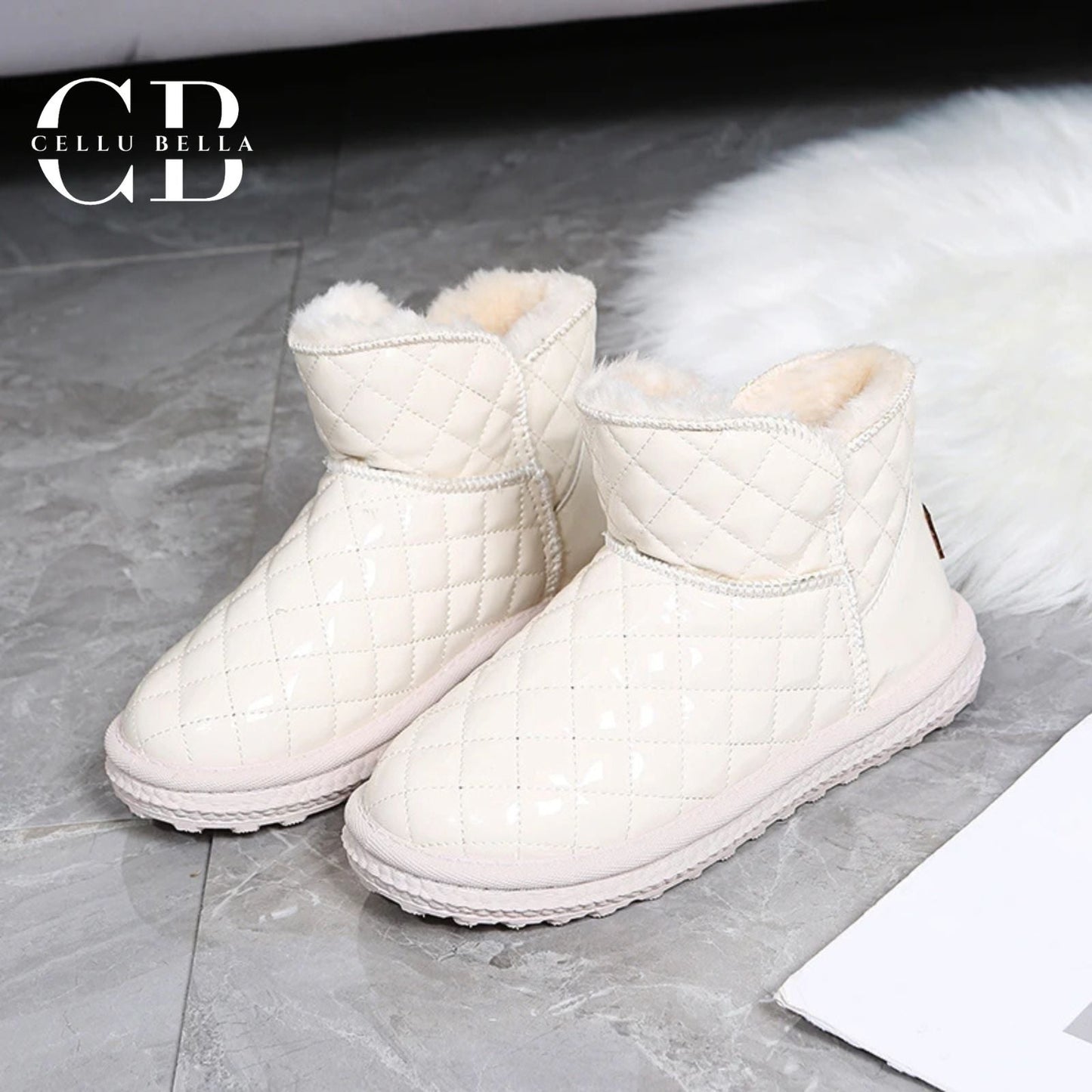 Botas de nieve elegantes – Botas de invierno brillantes con forro de felpa