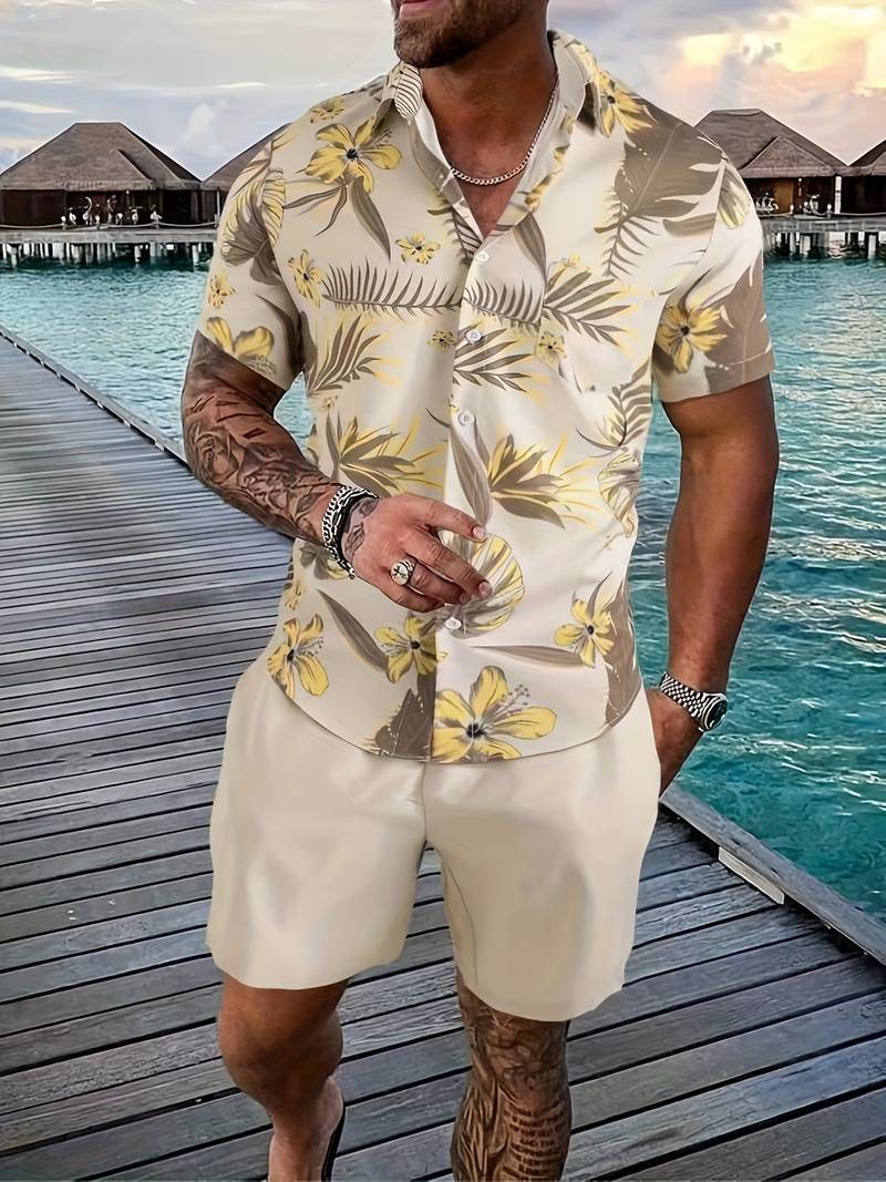 Conjunto verano hombre – Camisa y pantalón corto floral elegante