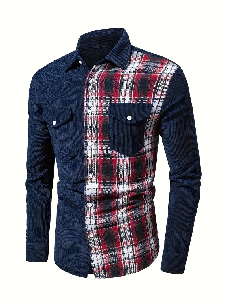 Camisa ligera hombre primavera – Camisa abotonada patchwork fresca y cómoda