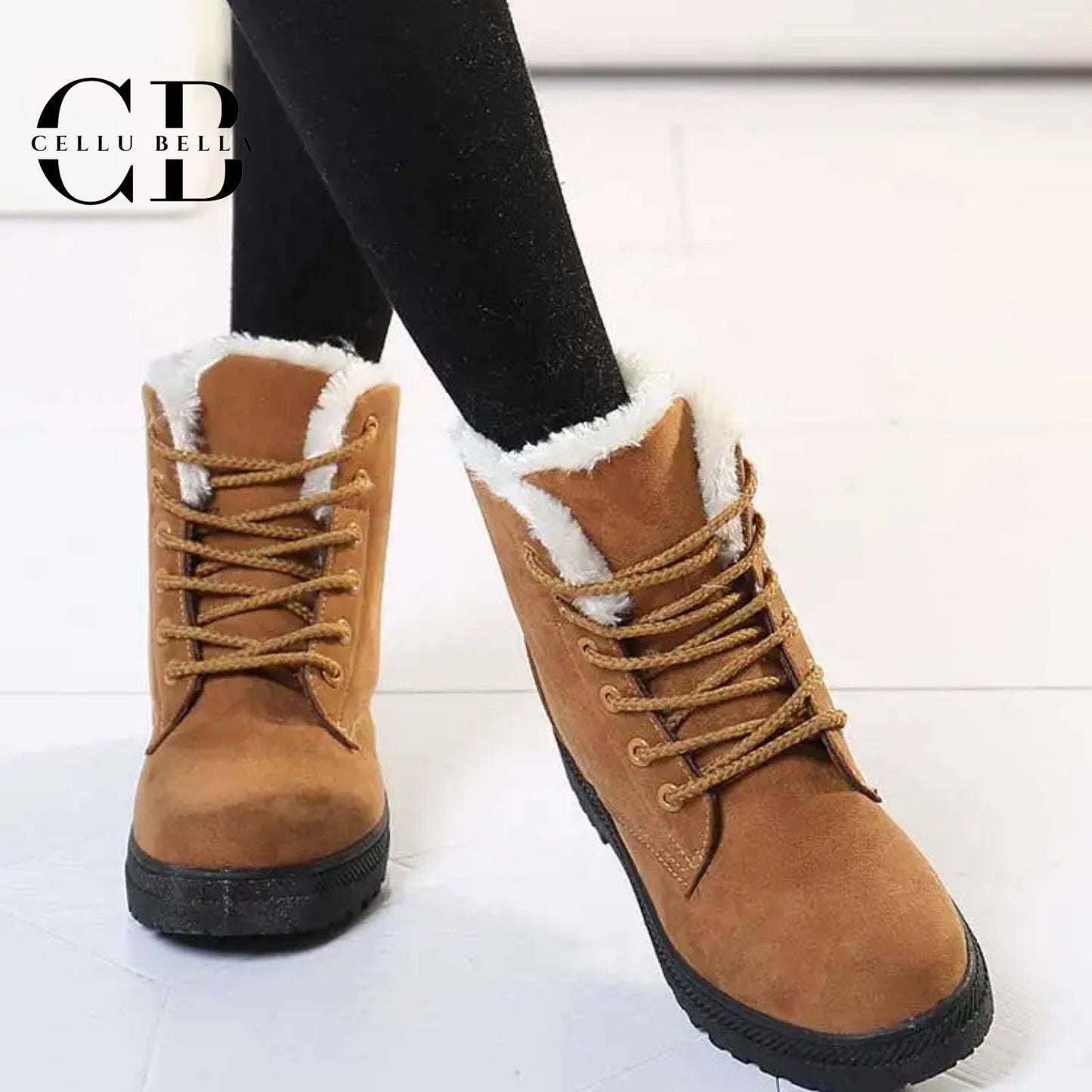 Botas de invierno elegantes para dama – Botas con forro de peluche y suela de goma robusta en marrón