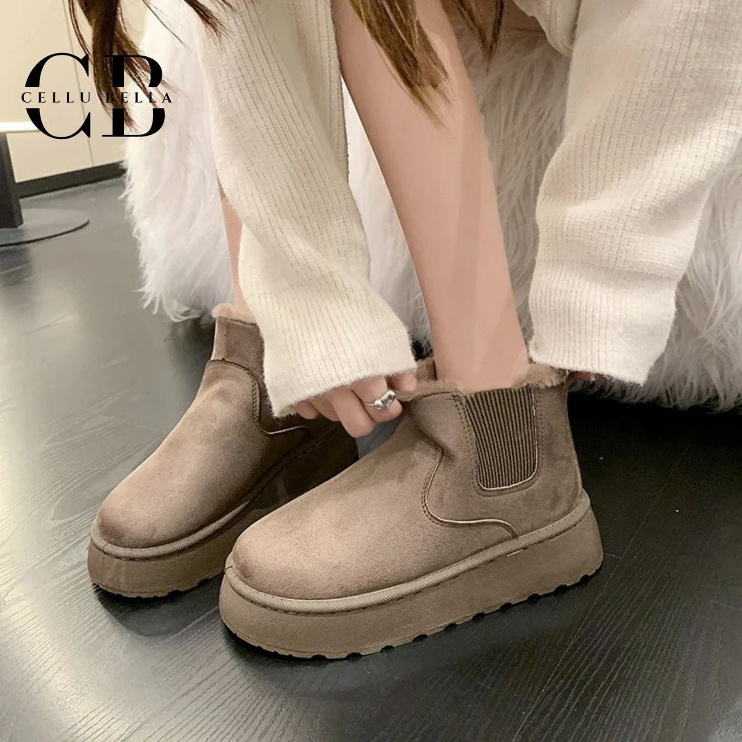 Botas de nieve para dama – Elegantes botas de invierno con tacón cuña y forro aislante