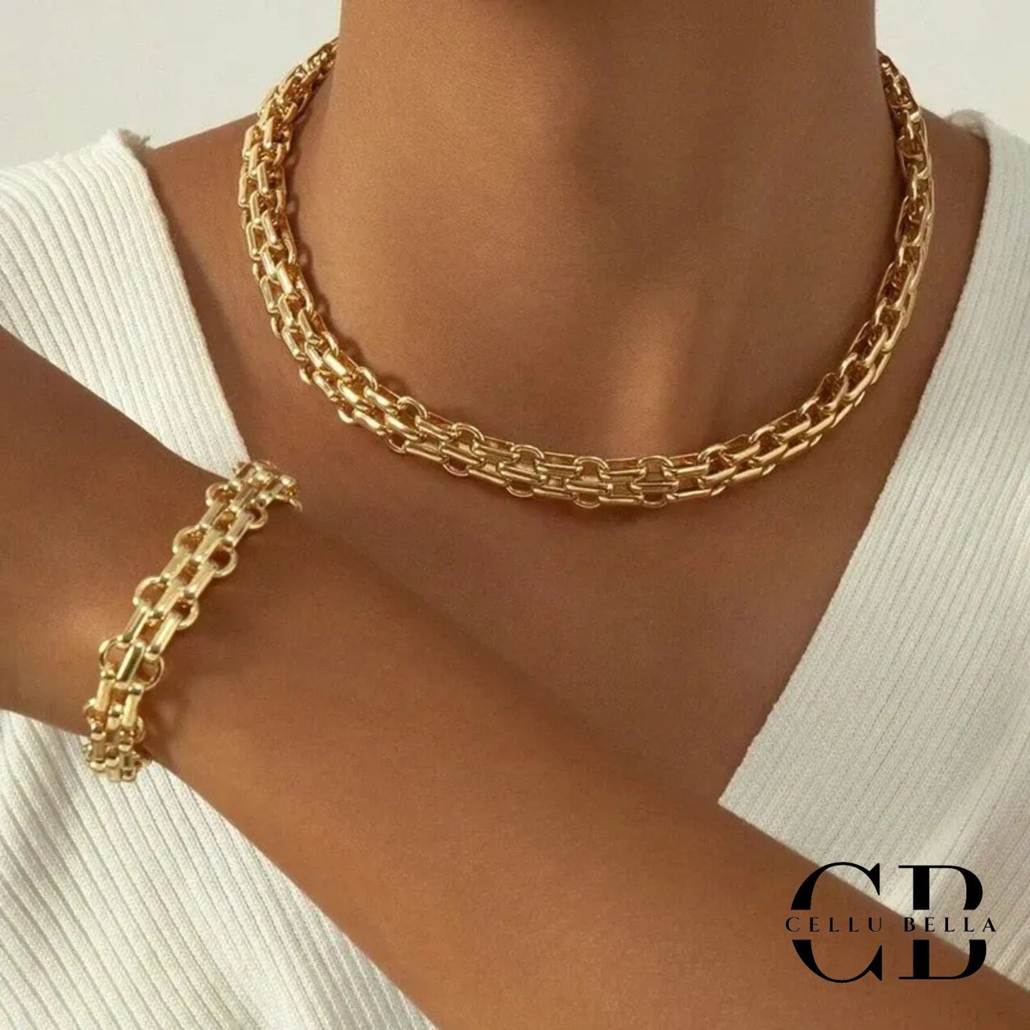 Collares y pulseras doradas – Conjunto elegante de cadenas para mujer