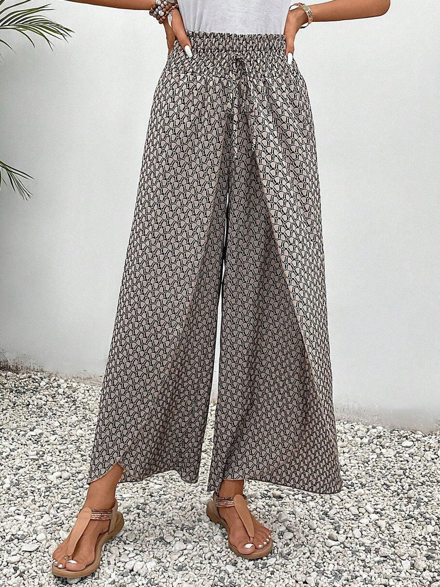 Pantalón amplio mujer – Pantalón con cintura elástica y cordón cómodo