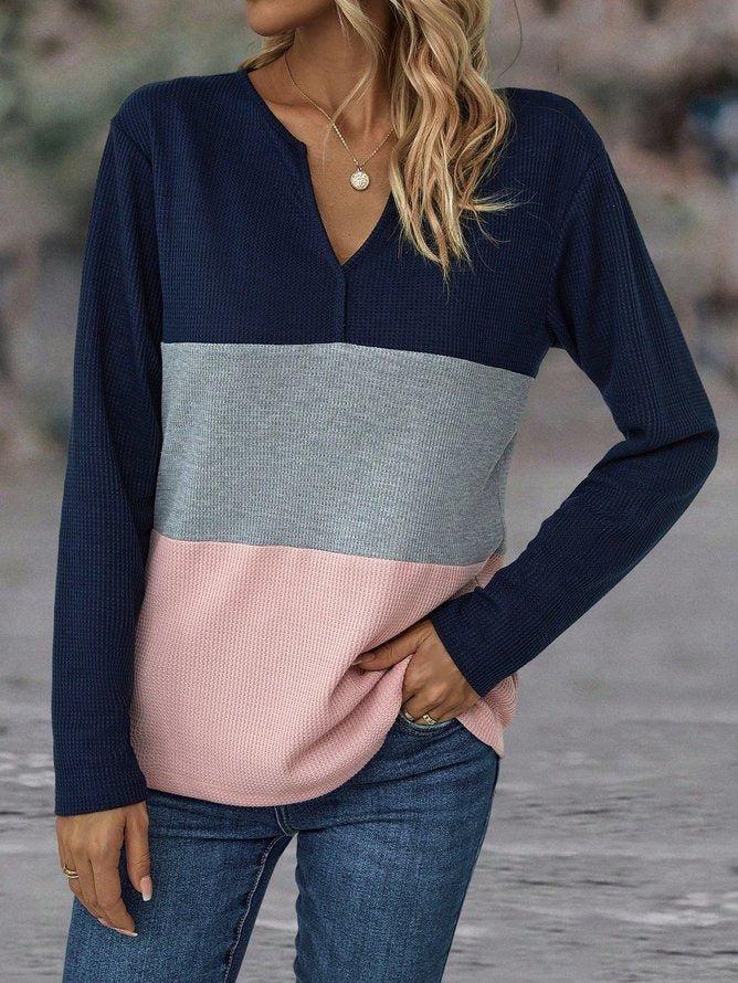 Camiseta corte en V azul marino – Top de color bloque elegante y moderno