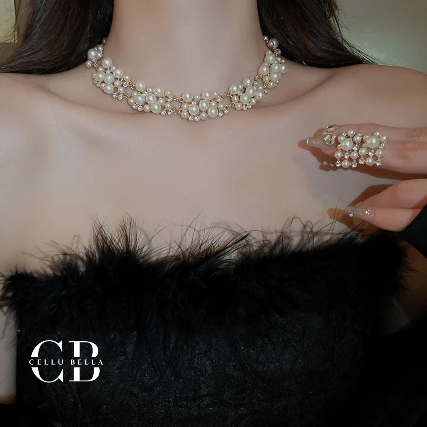 Conjunto de joyas de lujo – Perlas y strass elegantes para ocasiones especiales