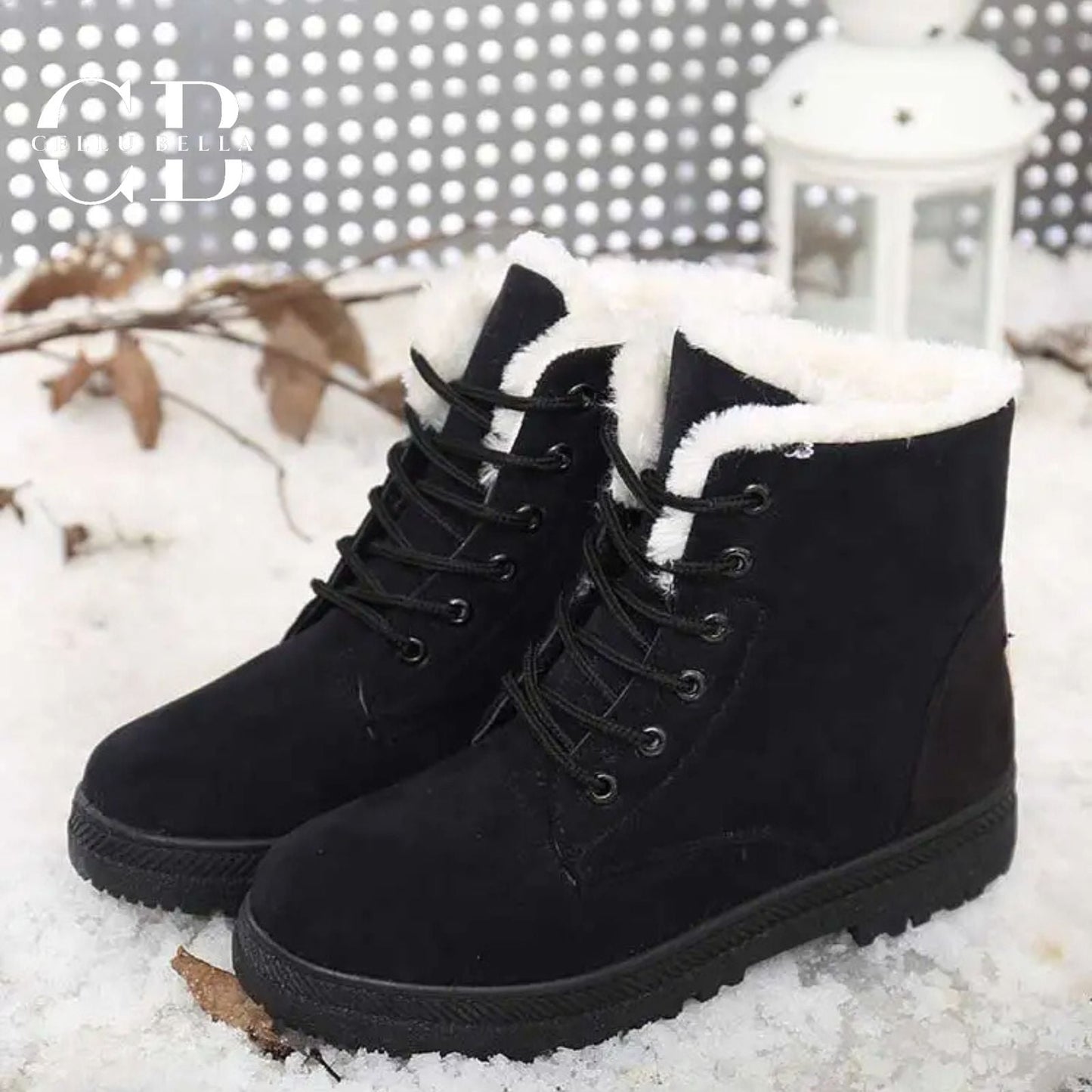 Botas de invierno dama – Botas elegantes con forro de felpa y suela de goma resistente negras