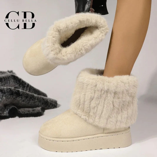 Botas de invierno mujer – Botas de plataforma cálidas con forro de felpa y suela antideslizante