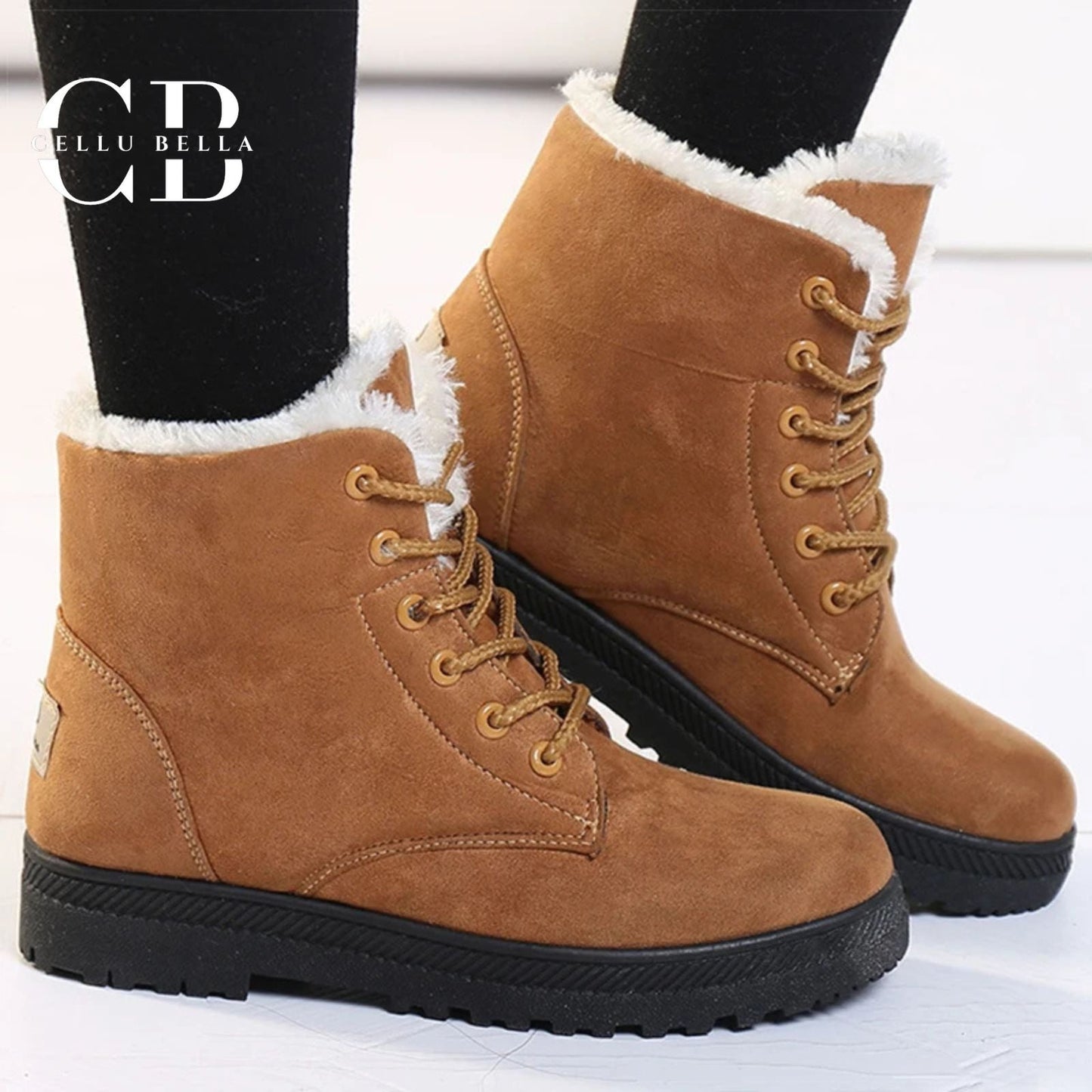 Botas de invierno elegantes para dama – Botas con forro de peluche y suela de goma robusta en marrón