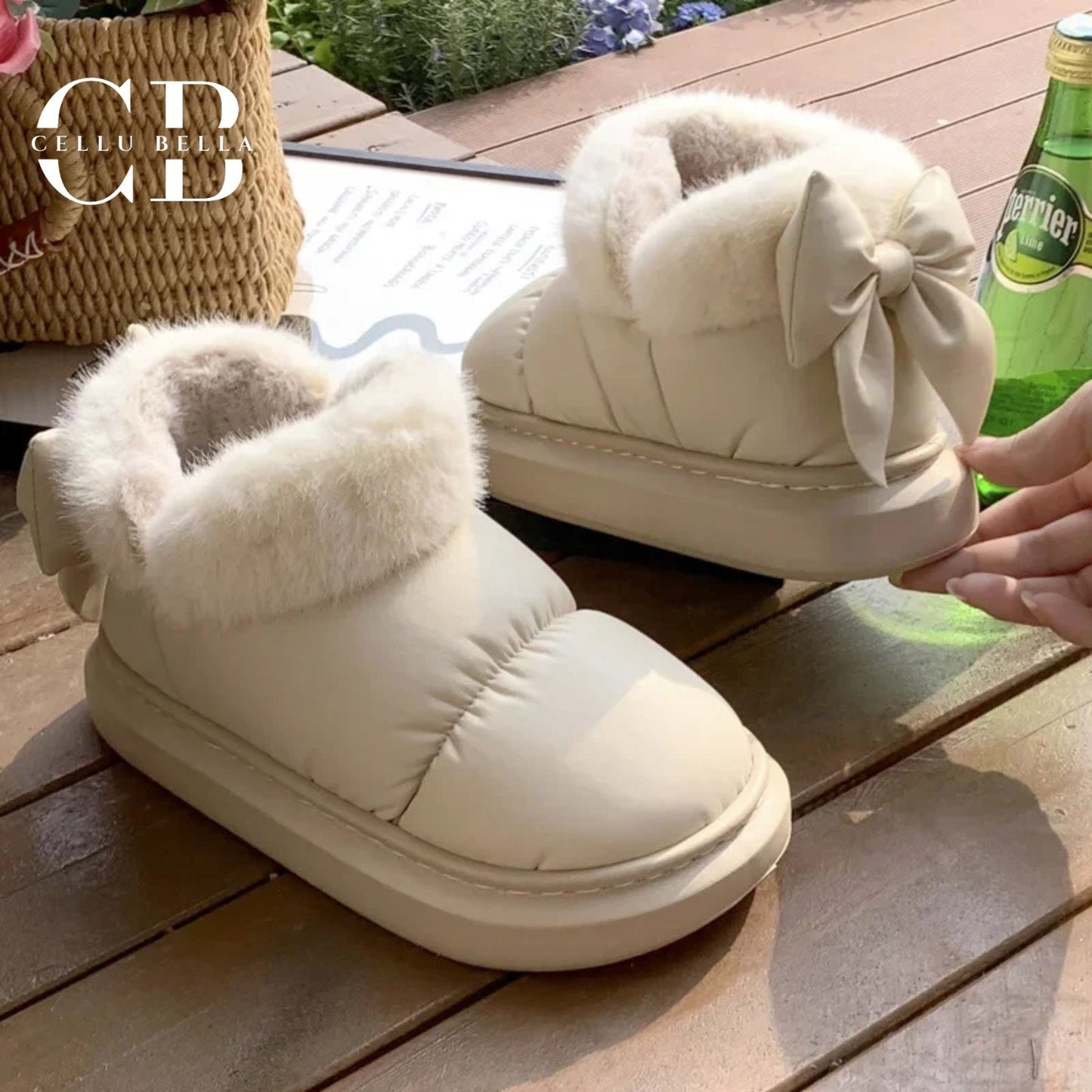 Botas de nieve cálidas – Botas de invierno de algodón con lazo juguetón