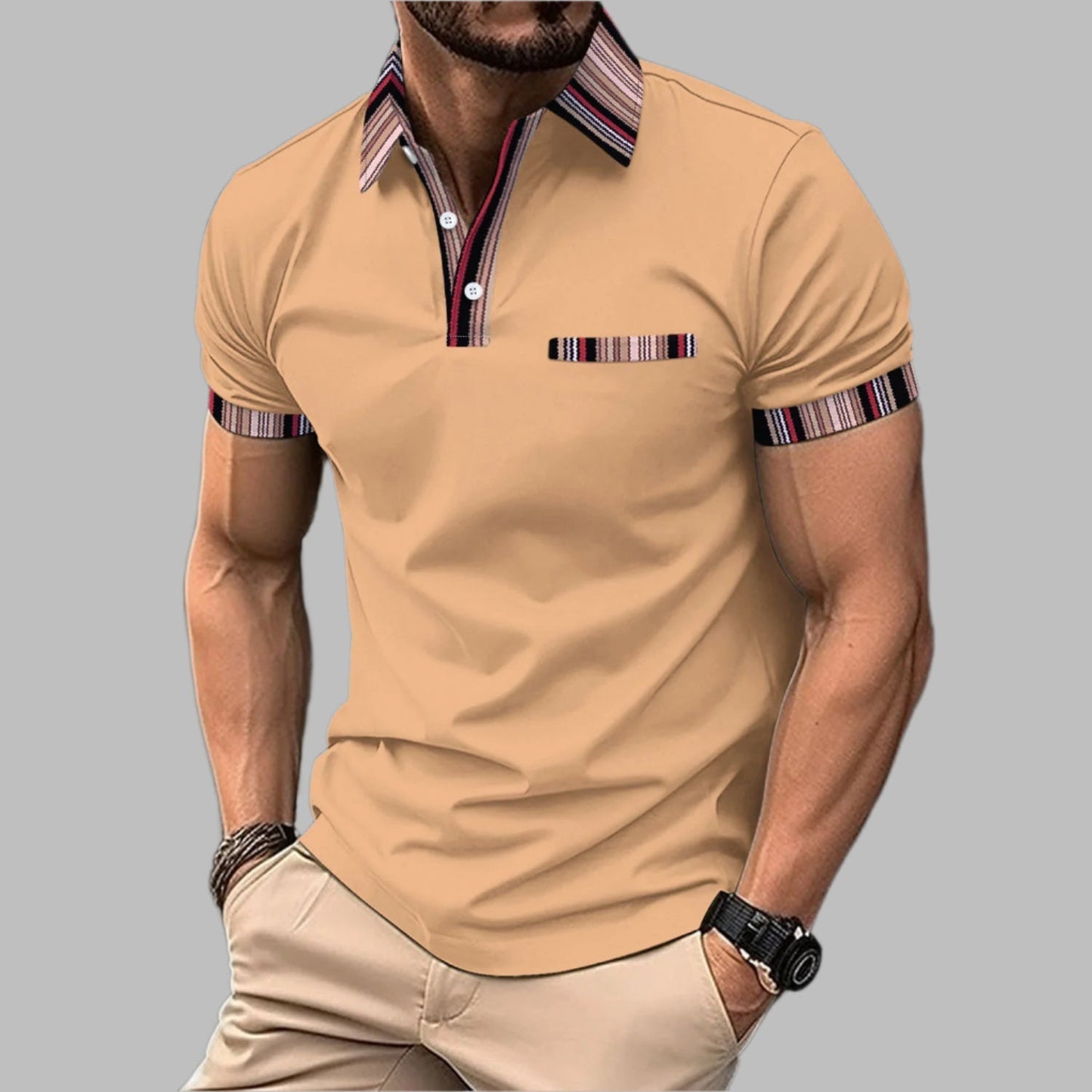 Camiseta de verano – Camiseta de cuello impreso con botones y mangas cortas