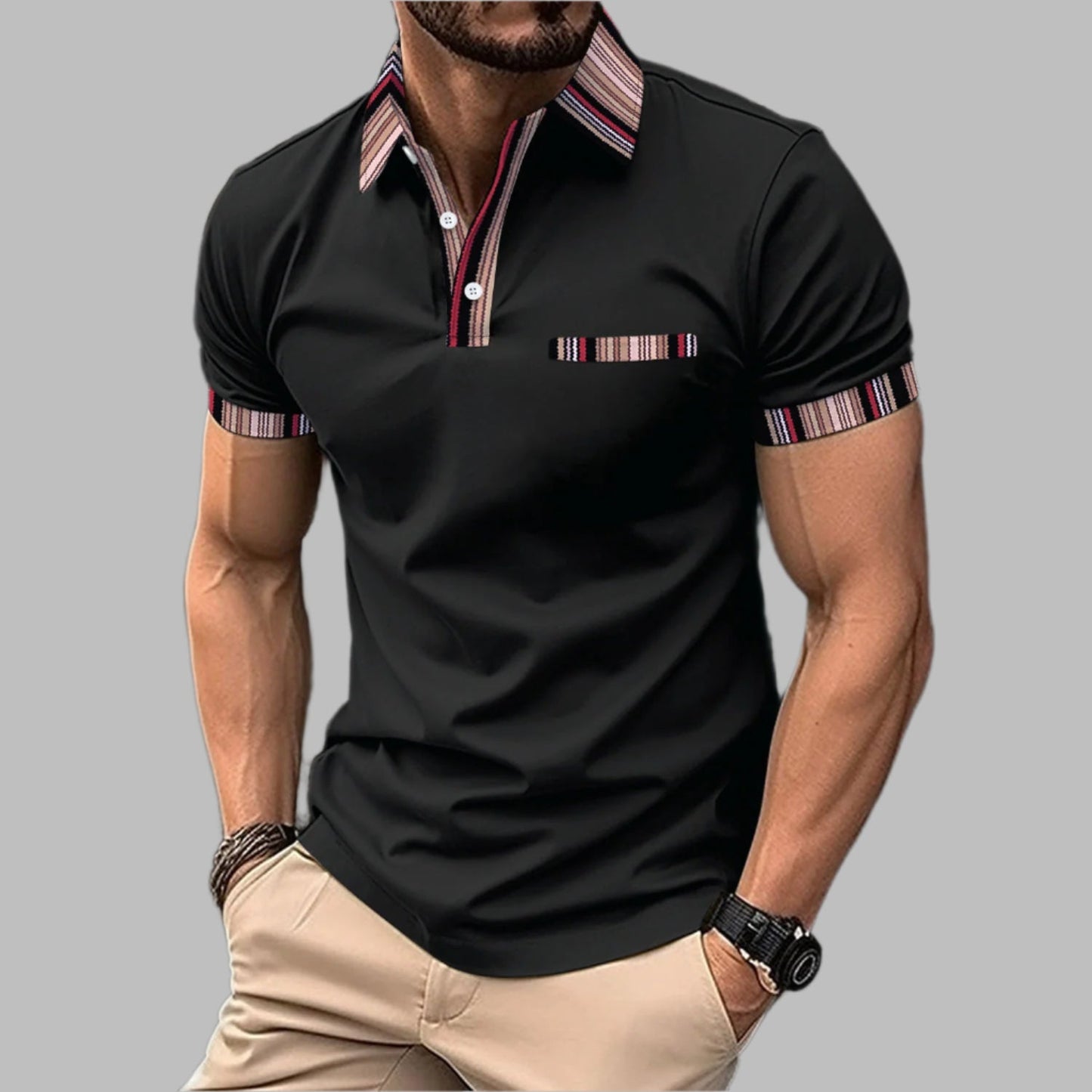 Camiseta de verano – Camiseta de cuello impreso con botones y mangas cortas