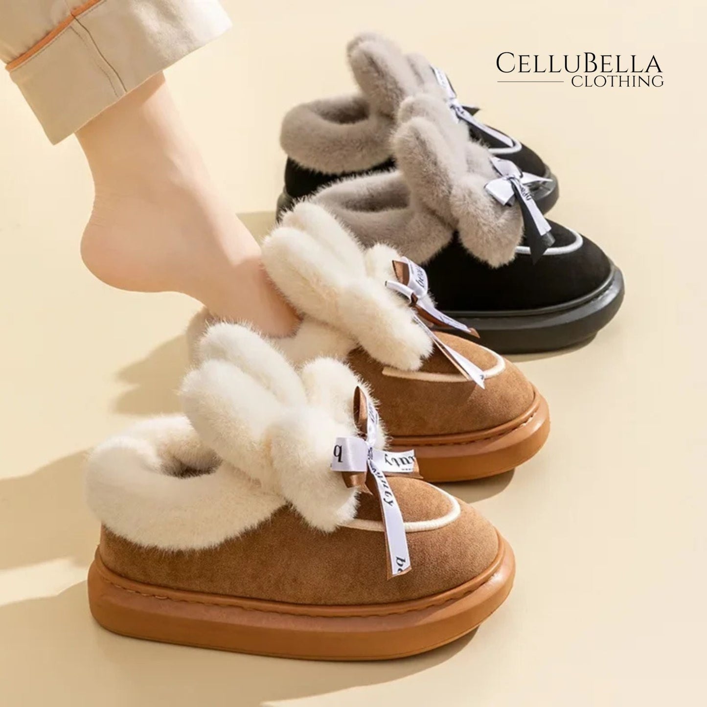 Zapatillas de felpa invernales – Zapatos con plataforma y diseño animal marrón