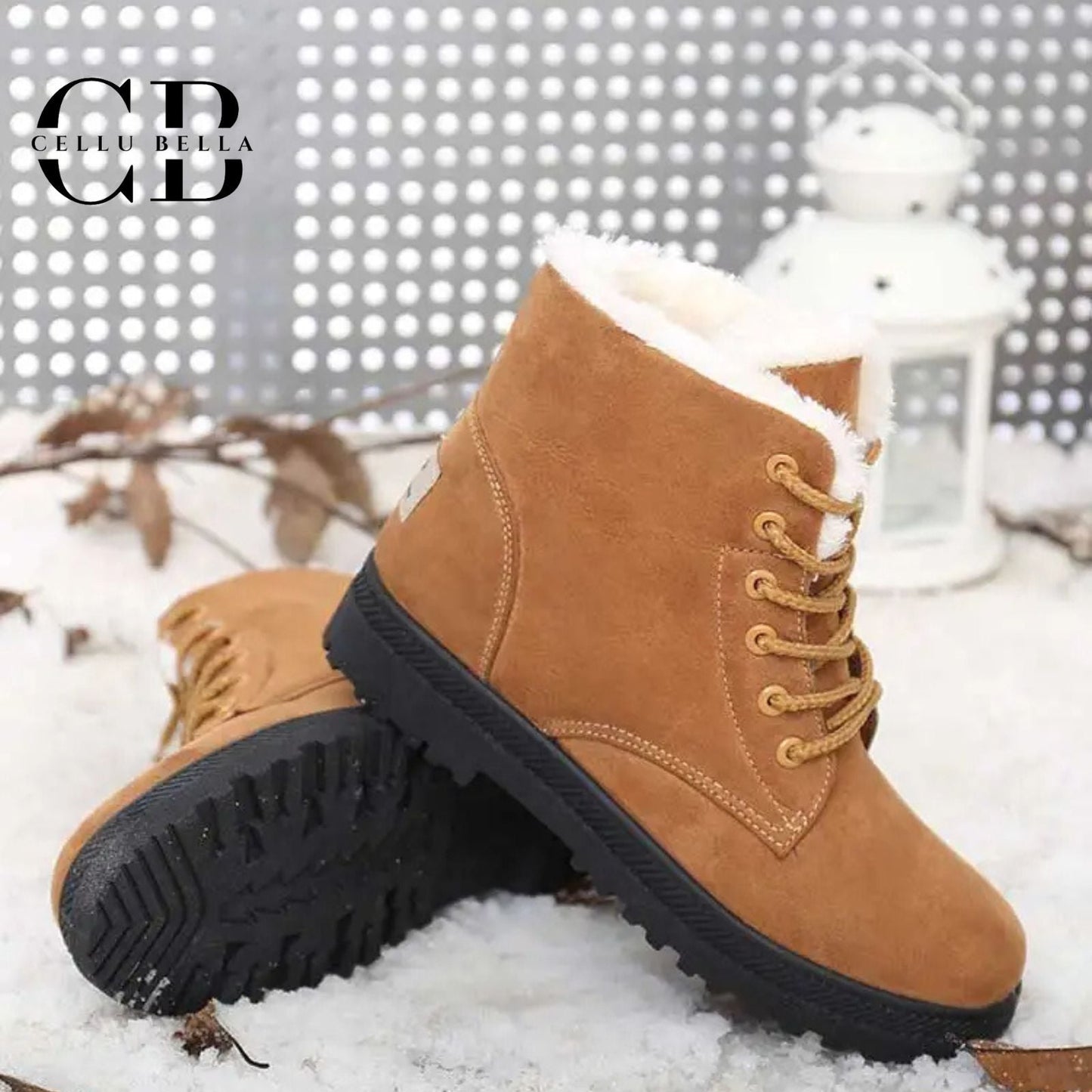 Botas de invierno elegantes para dama – Botas con forro de peluche y suela de goma robusta en marrón