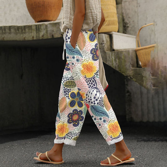 Pantalón Elegante Floral – Pantalón con Bolsillos Laterales para Mujer