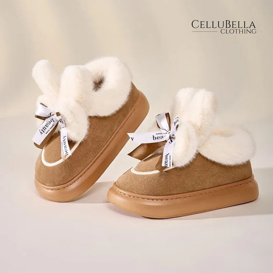 Zapatillas de felpa invernales – Zapatos con plataforma y diseño animal marrón