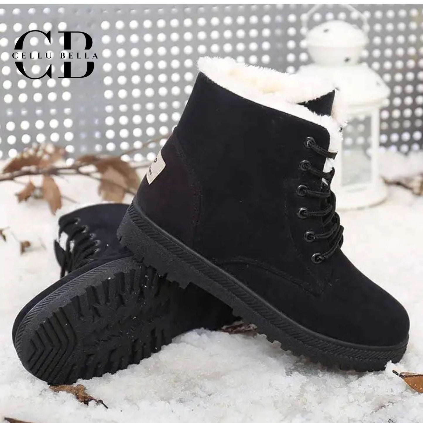 Botas de invierno dama – Botas elegantes con forro de felpa y suela de goma resistente negras