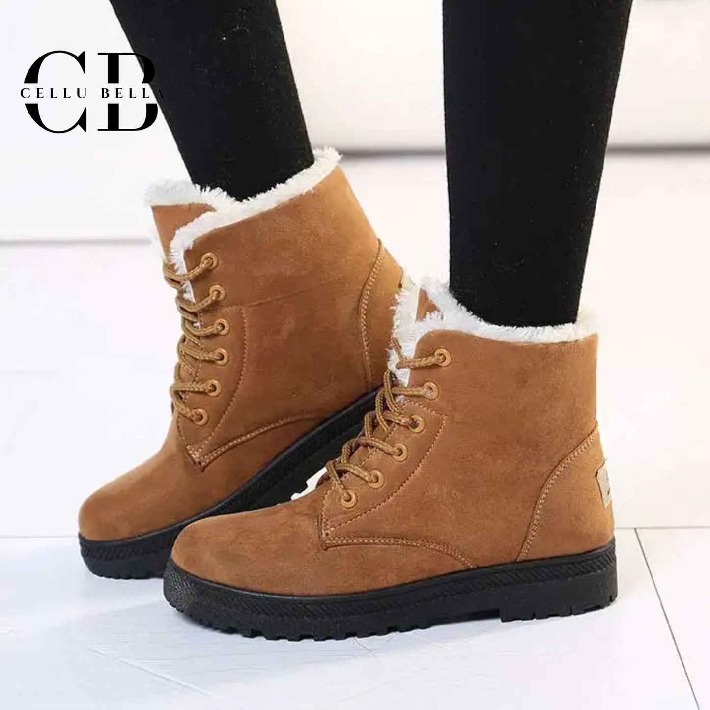 Botas de invierno elegantes para dama – Botas con forro de peluche y suela de goma robusta en marrón