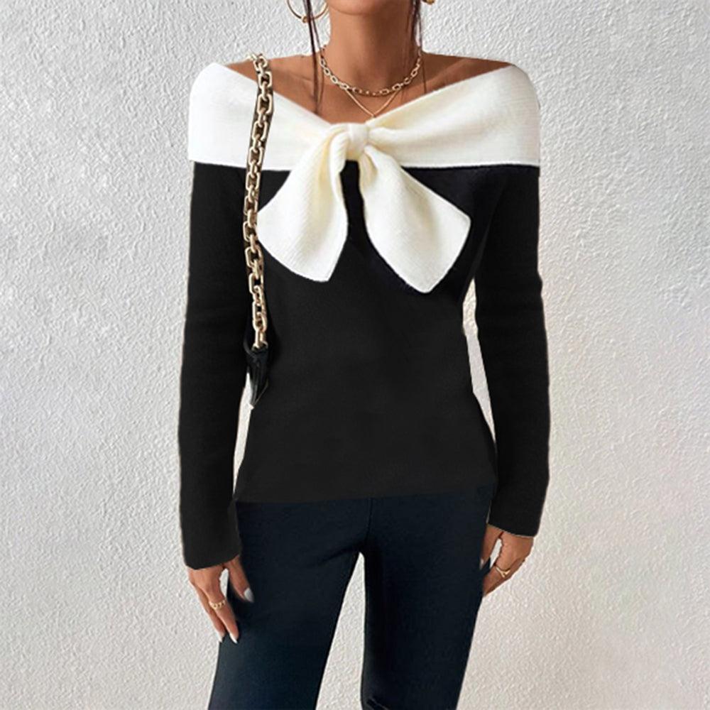 Suéter off the shoulder mujer – Pullover bloqueado elegante y cómodo