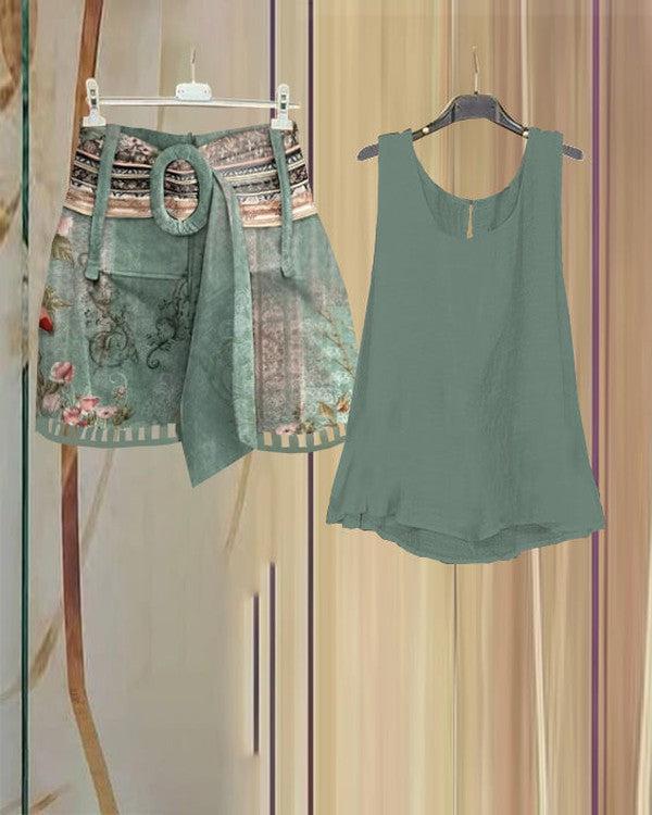 Conjunto dos piezas mujer – Vestido verde sin mangas fresco y elegante