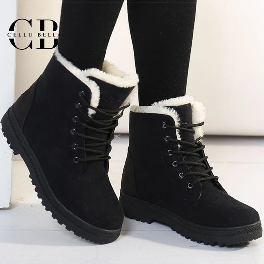 Botas de invierno dama – Botas elegantes con forro de felpa y suela de goma resistente negras