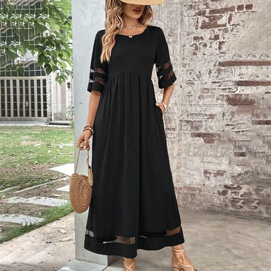 Vestido maxi negro mujer – Elegante vestido 3/4 para ocasiones especiales