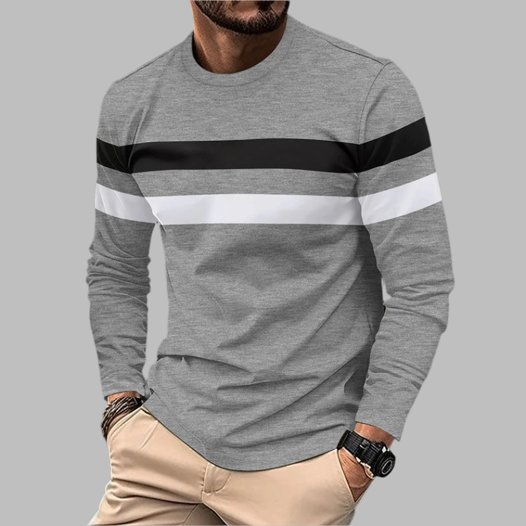 Camiseta de Hombre Manga Larga – Diseño Color Block Ideal para Otoño y Primavera