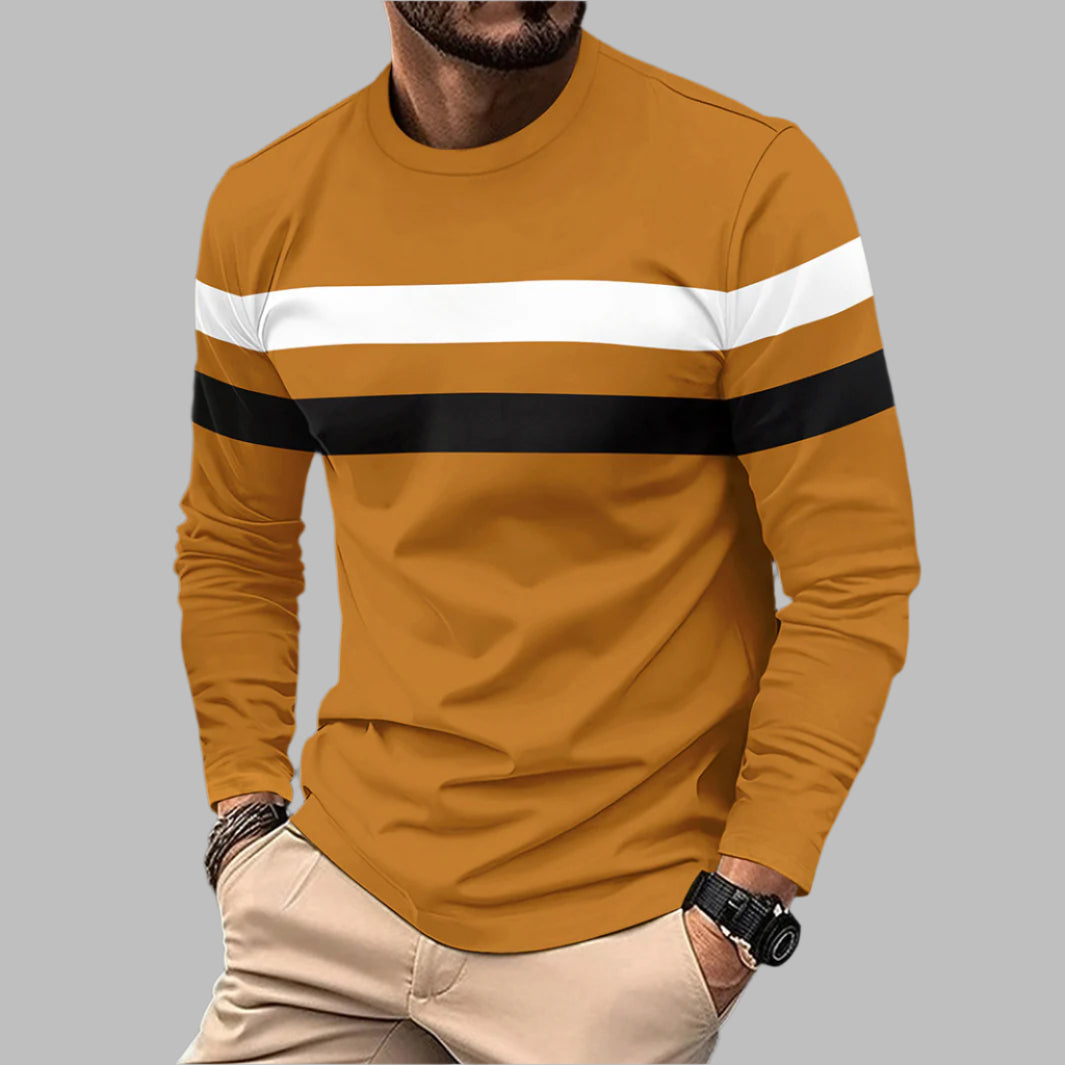 Camiseta de Hombre Manga Larga – Diseño Color Block Ideal para Otoño y Primavera